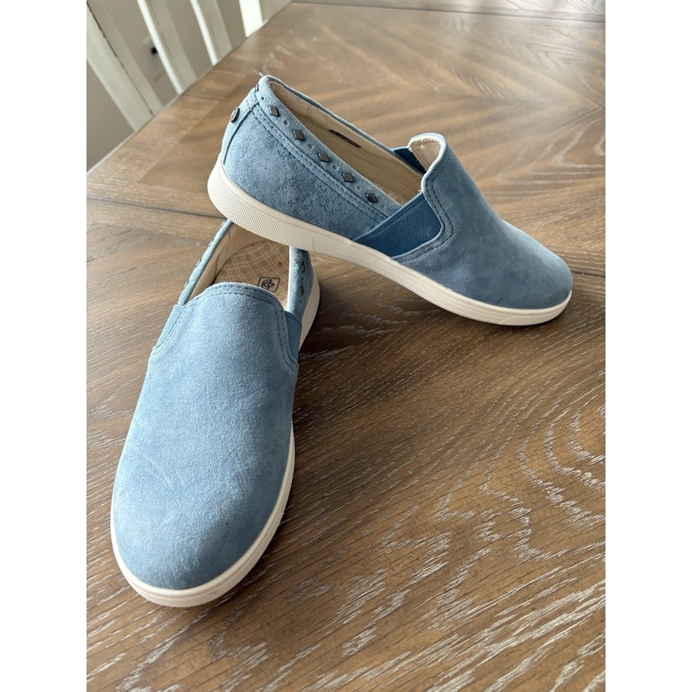 Spenco Siesta Blue Suede Slip On Orthotic Sneaker Womens 7D Studded Comfort Shoe